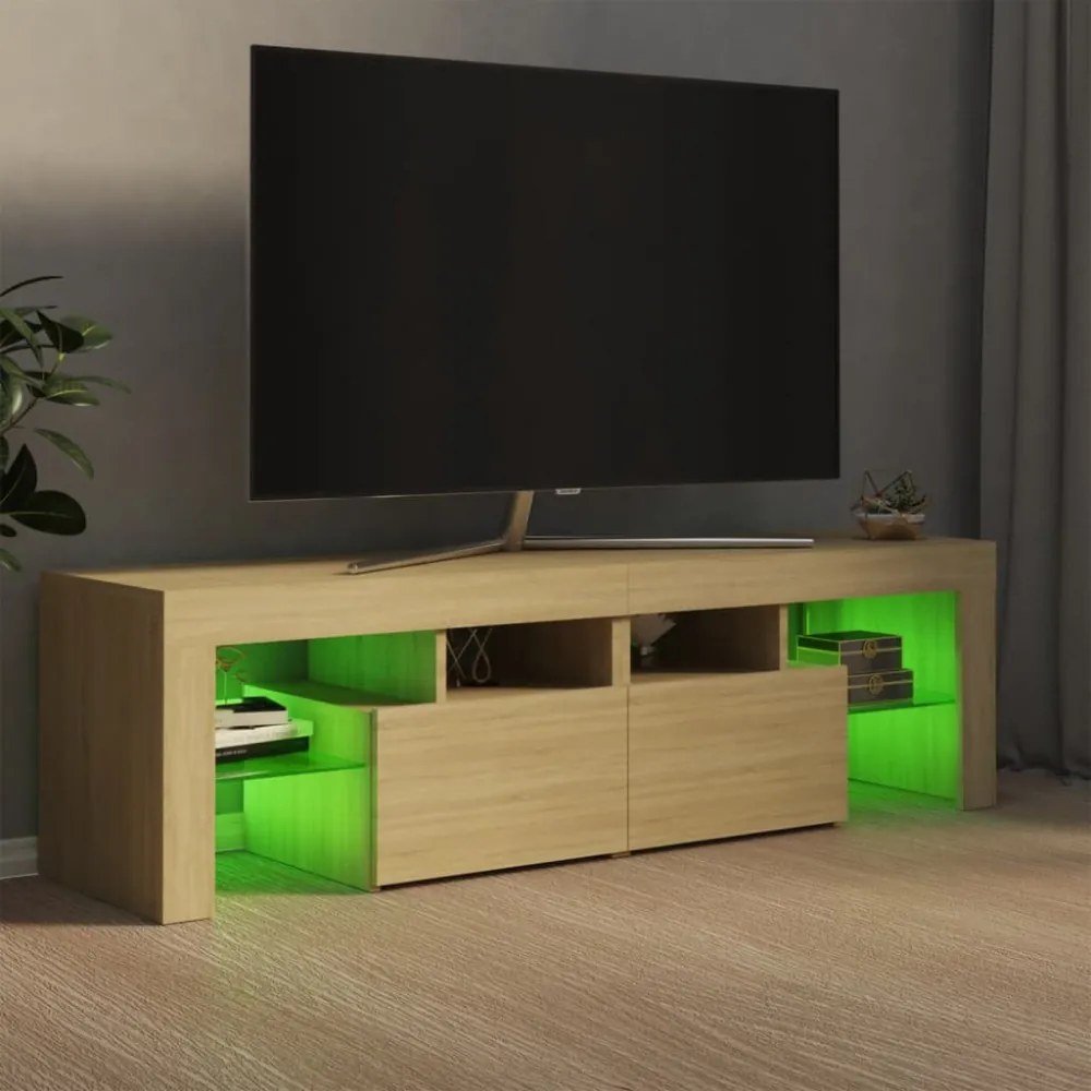 sonoma tölgy színű TV-szekrény LED-lámpákkal 140 x 36,5 x 40 cm