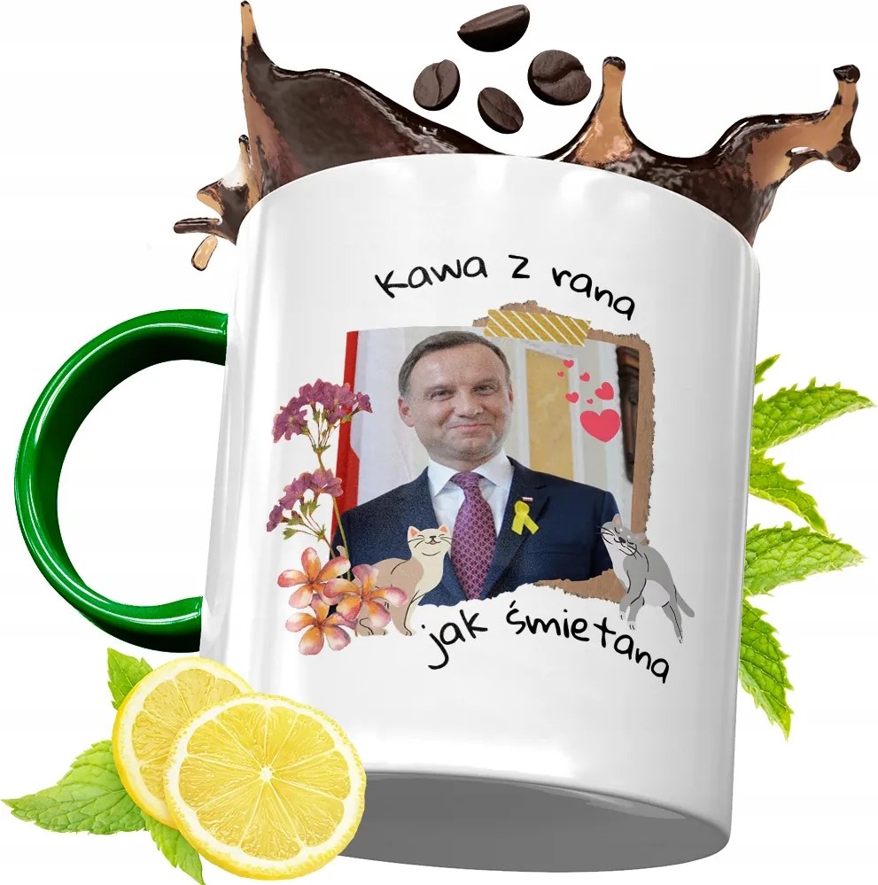 Zöld Bögre Andrzej Duda Elnök Ajándék Nyomtatott Fotóval