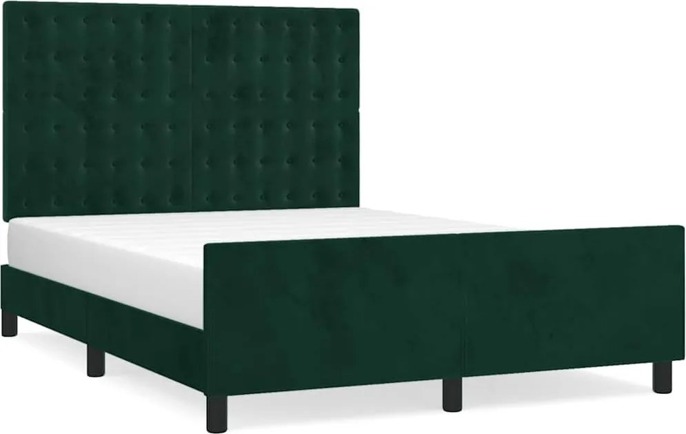 vidaXL sötétzöld bársony ágykeret matrac nélkül 140 x 190 cm