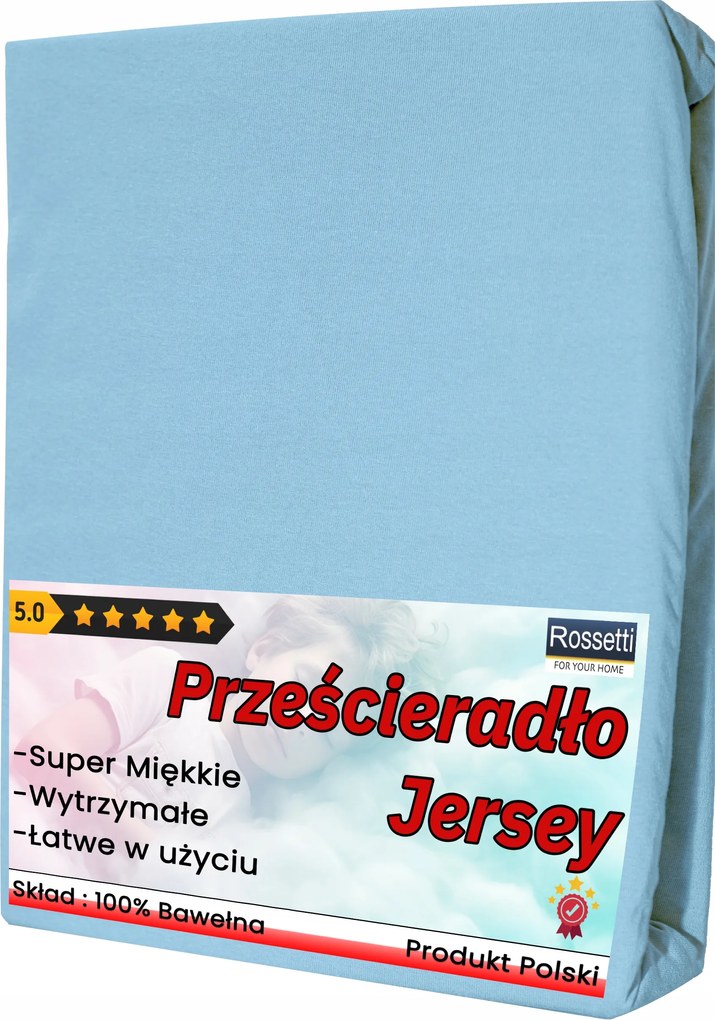 Gumis Jersey Lepedő 140x200 Négyzet Kék Világos