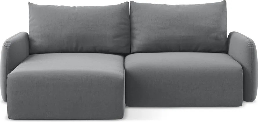 Szürke bársony kinyitható-tárolóhelyes sarokkanapé (bal oldali-heverő résszel) Kalena – Makamii