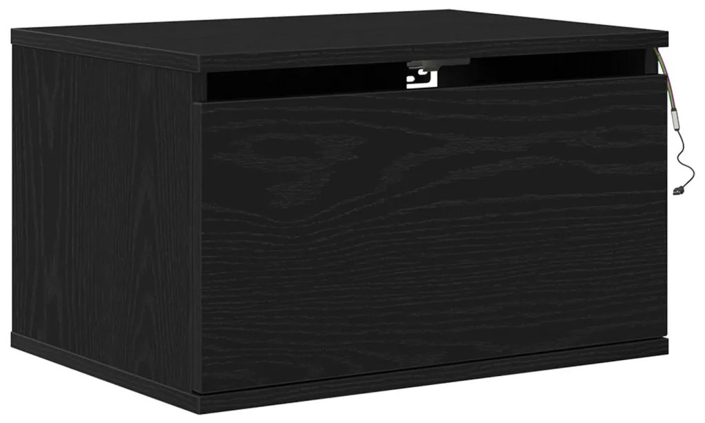 Éjjeli szekrény LED világítással, Fekete tölgy 50x36x30 cm