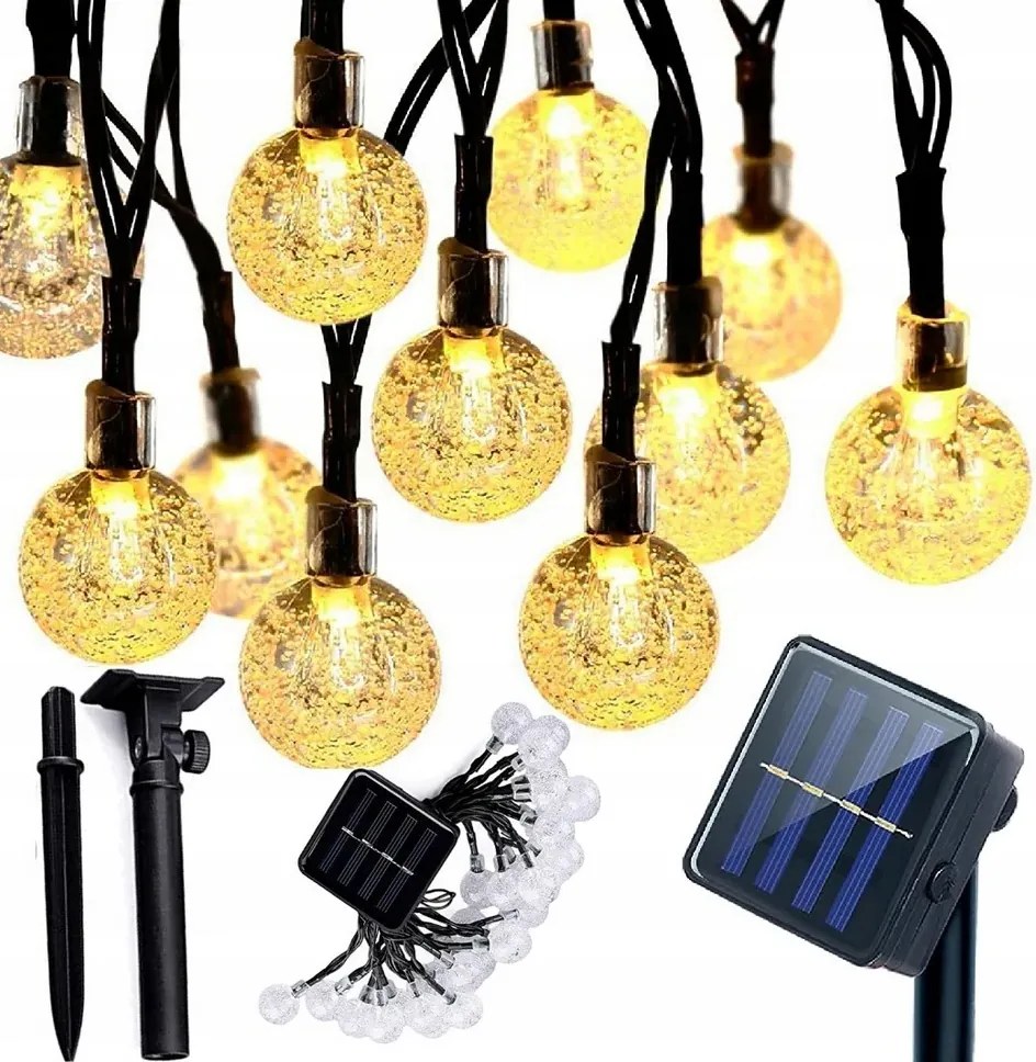 Napelemes meleg fényű kerti lámpa Napelemes 20 LED-es gömbök Meleg 4,5m