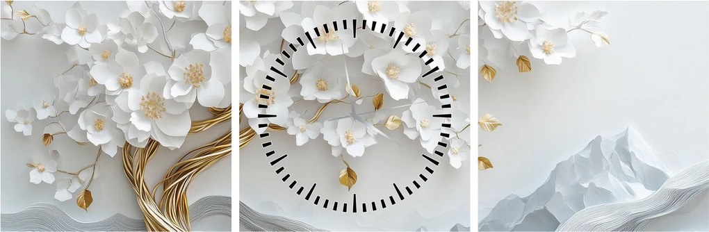 Kép – 3D elegáns életfa (órával) (90x30 cm)