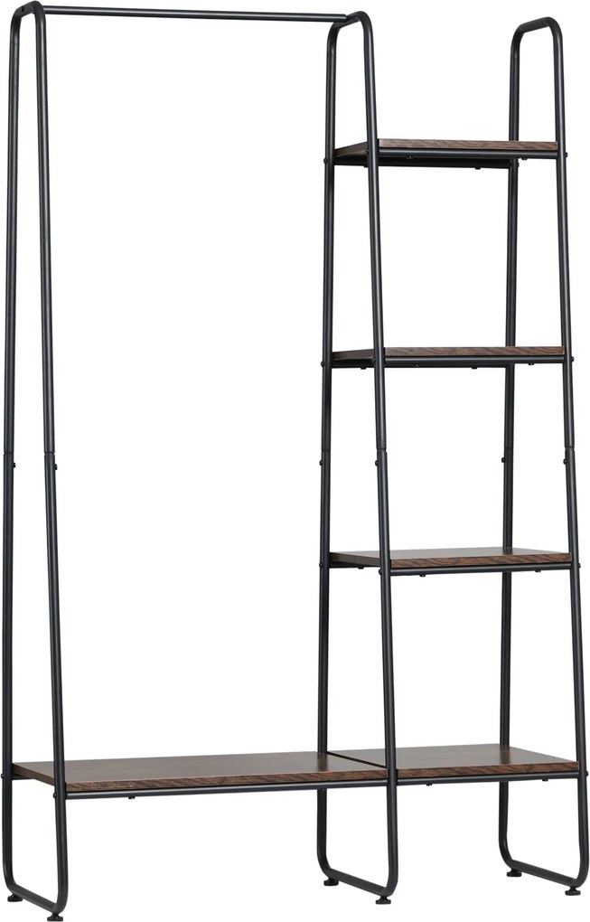 HOMCOM Fa Ruhatartó 5 Tárolópolccal és Akasztósrúddal - Ipari Stílusú Szobába, Nappaliba vagy Előszobába 101x39x160 cm Rusztikus | Aosom