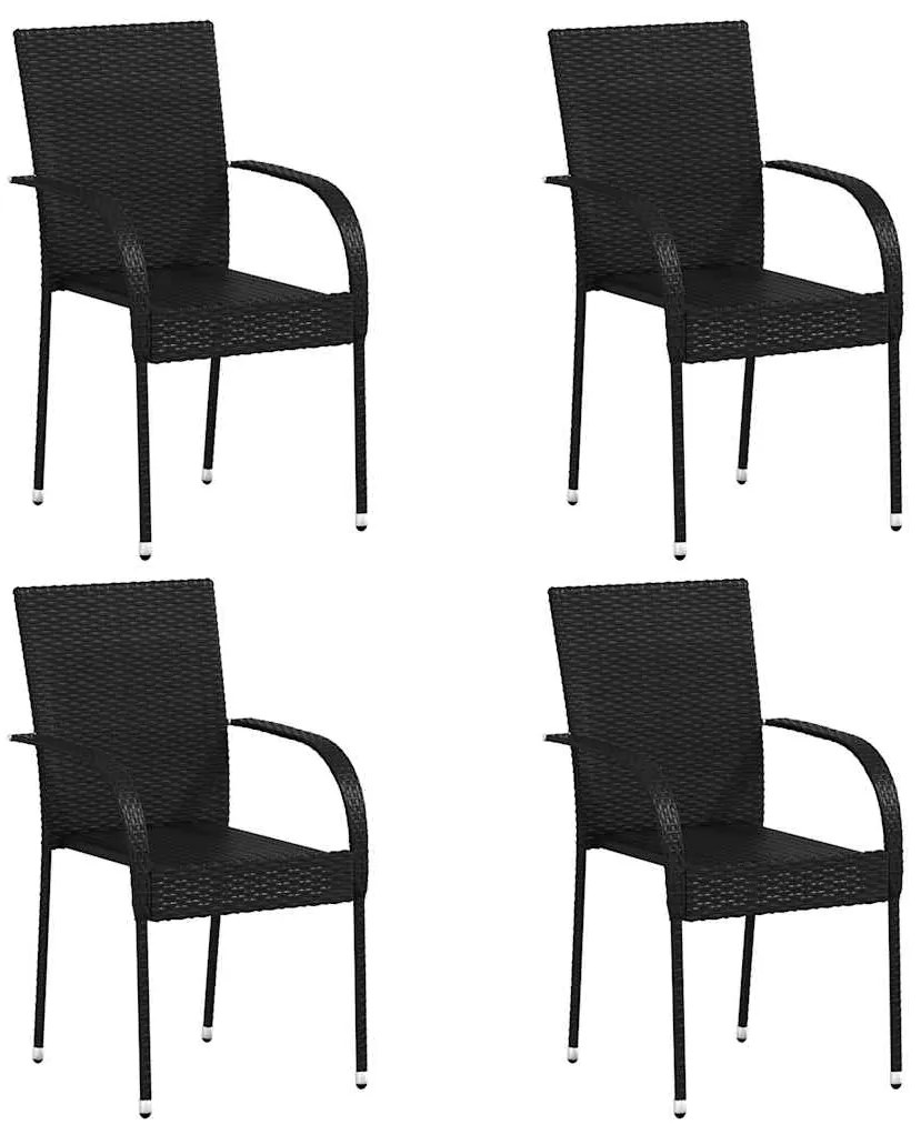 vidaXL 4 db fekete rakásolható polyrattan kültéri szék