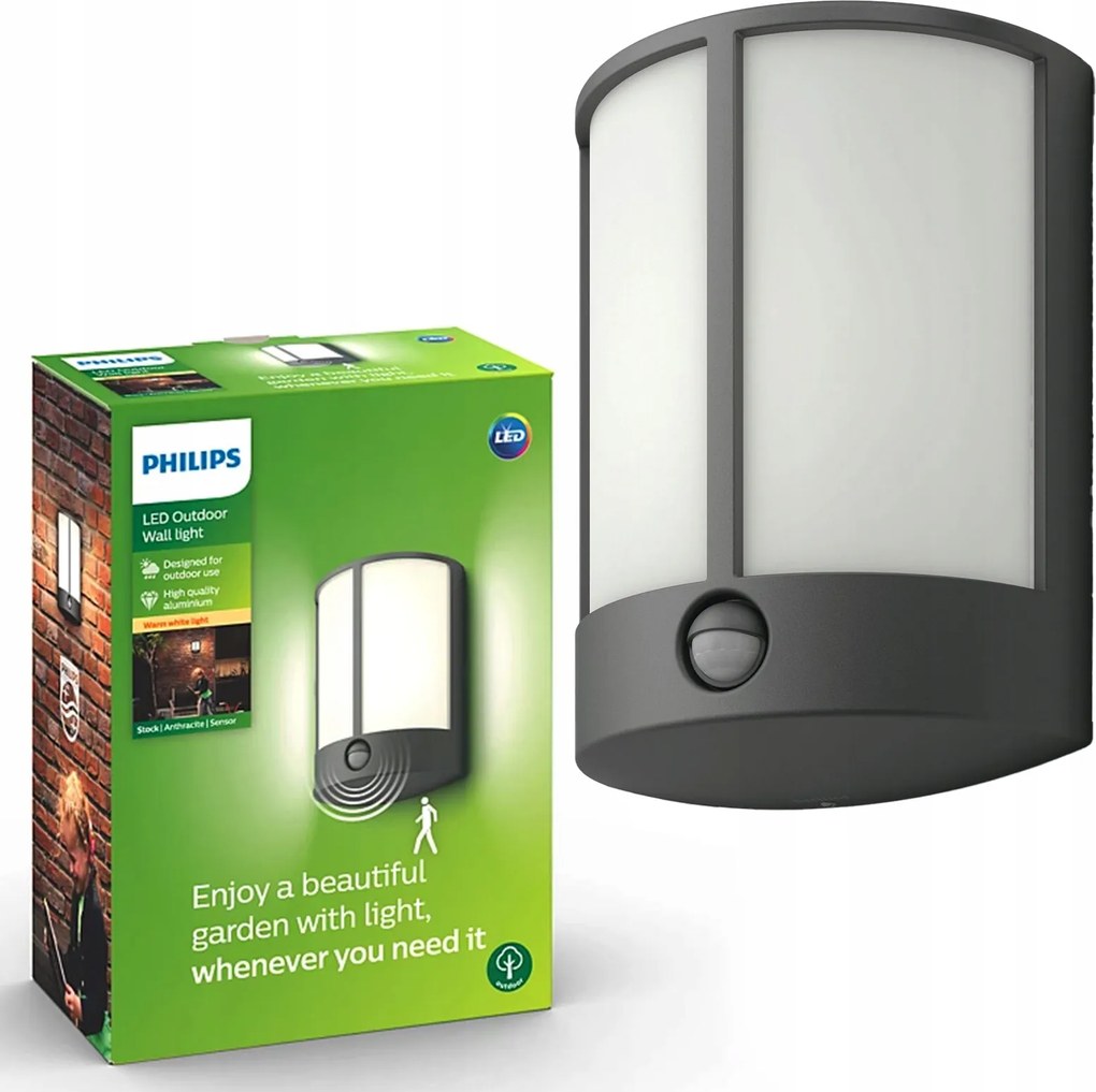 Kerti fali lámpa Led homlokzati lámpa 6W alkonyati mozgásérzékelő Philips