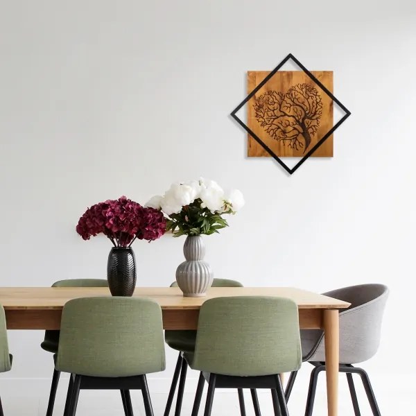 Fali dekoráció 54x54 cm fa/fém faág mintával