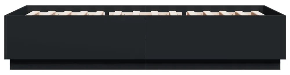 fekete szerelt fa ágykeret LED-világítással 90 x 200 cm