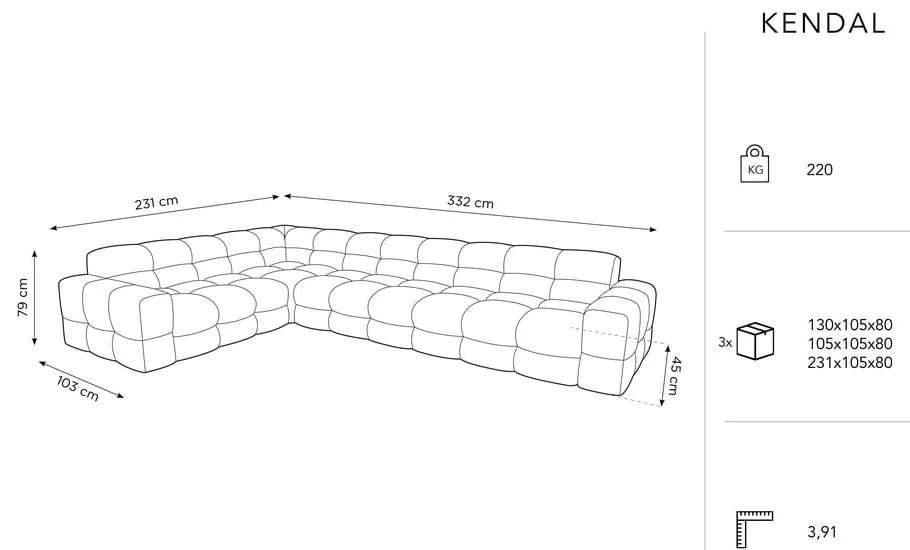 Világosszürke bársony sarokkanapé (bal oldali) Kendal – Micadoni Home