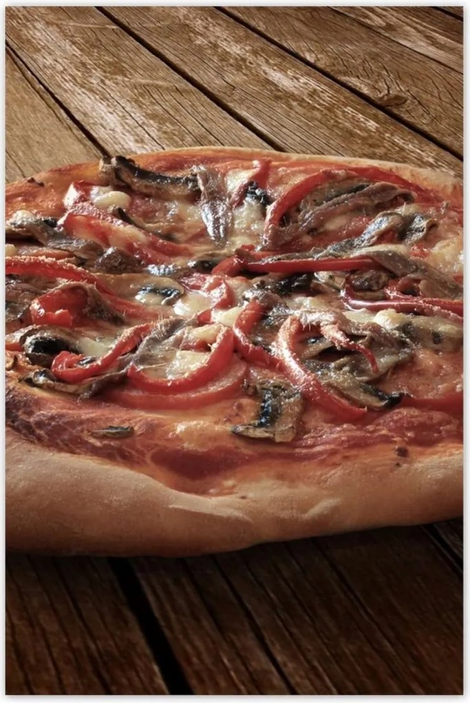 Poszterek 60x90 Pizza egy fából készült asztalon