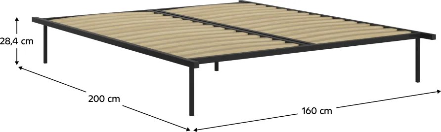 Önálló ágyrács, 160x200, fekete, fém/nyírfa, KENTAK