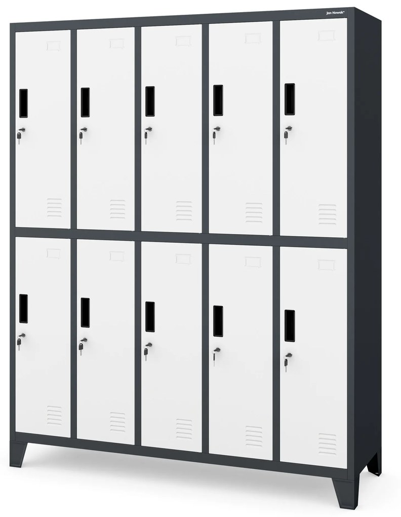 10 rekeszes öltözőszekrény lábakon BARTEK, 1360 x 1720 x 450 mm, antracit-fehér