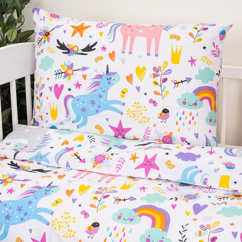 4Home Unicorns gyerek pamut ágyneműhuzat kiságyba, 100 x 135 cm, 40 x 60 cm