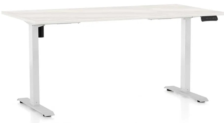 OfficeTech B állítható magasságú asztal, 160 x 80 cm, fehér alap, fehér kőris