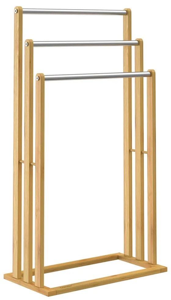 RUBBY bambusz törölközőtartó fém rudakkal, 46x24x84cm, barna/ezüst Casaria