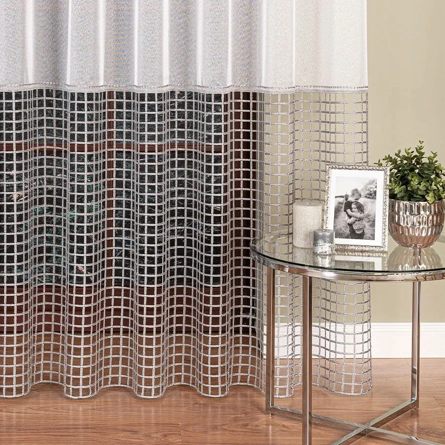 Függöny Gipsz Applikációval Napellenzőre 280cm fehér, szürke aljjal