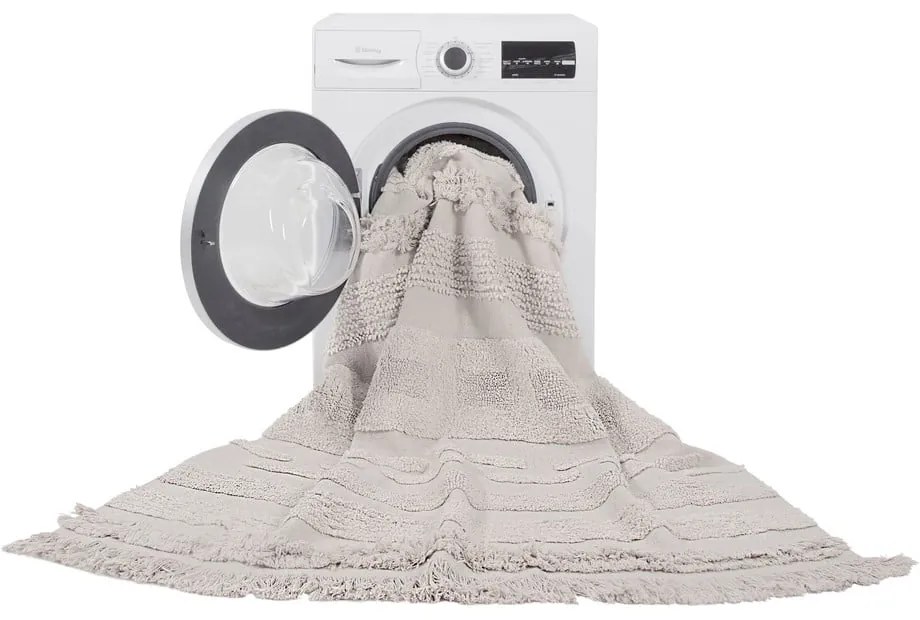 Világosszürke-krémszínű mosható kézi szövésű pamut szőnyeg 140x200 cm Air Natural – Lorena Canals