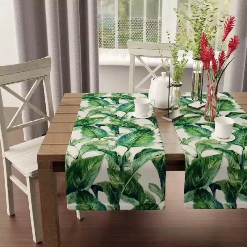 Modern abrosz nyomtatott fehér-zöld Gedira levélmintás 40x150cm