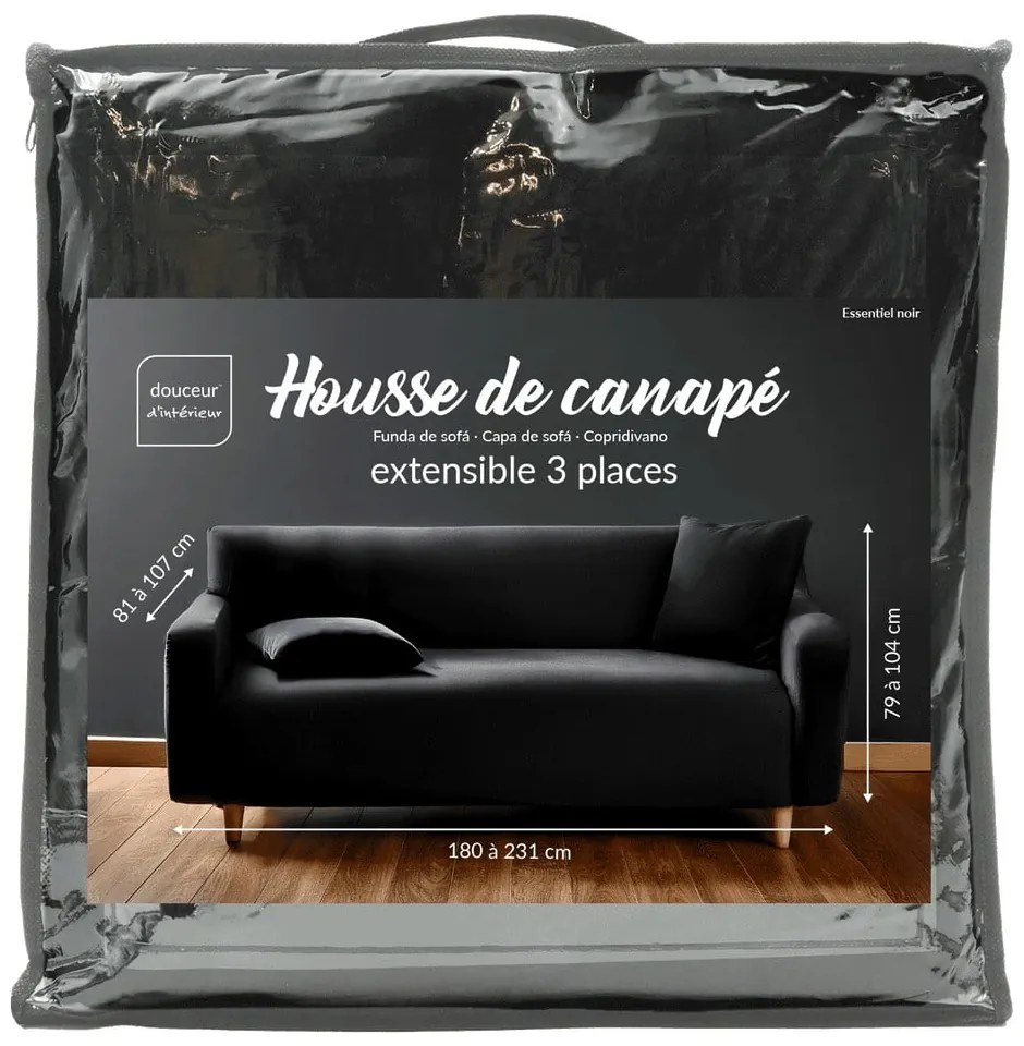 Fekete háromszemélyes gumis kanapé huzat Mila – douceur d'intérieur