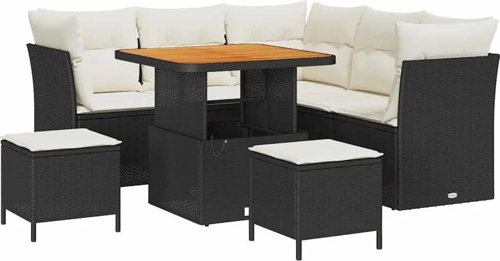 vidaXL Kerti Kanapé Szett 8 pcs Fekete polirattan