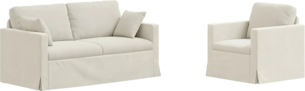 vidaXL Kanapé 2 pcs Krém 158 x 78 x 80 cm Bársony
