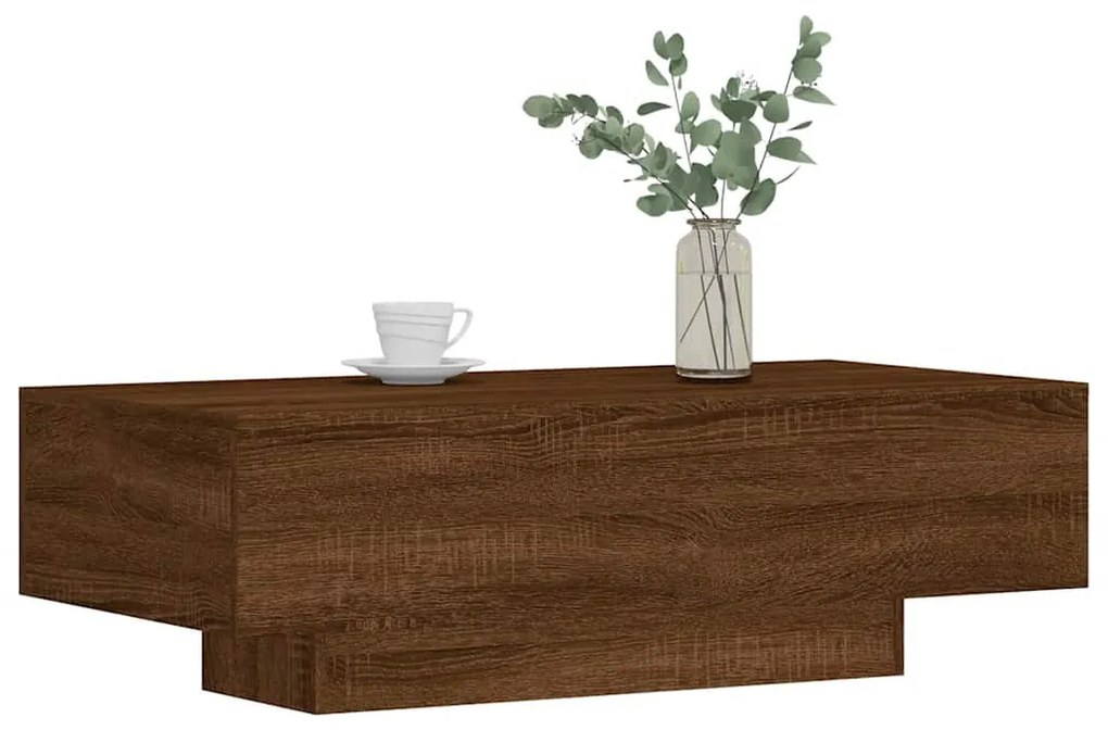 Barna tölgyszínű szerelt fa dohányzóasztal 100x49,5x31 cm