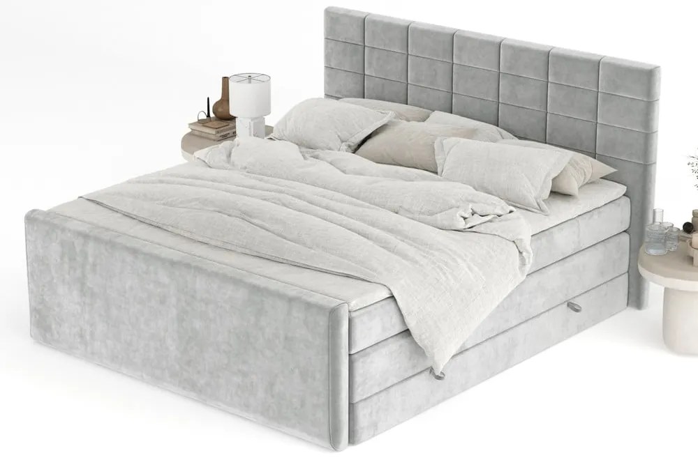 Világosszürke ágyneműtartós boxspring ágy 160x200 cm Ava – Maison de Rêve