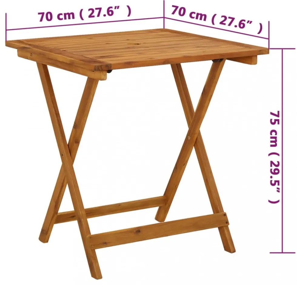 tömör akácfa összecsukható kerti asztal 70 x 70 x 75 cm