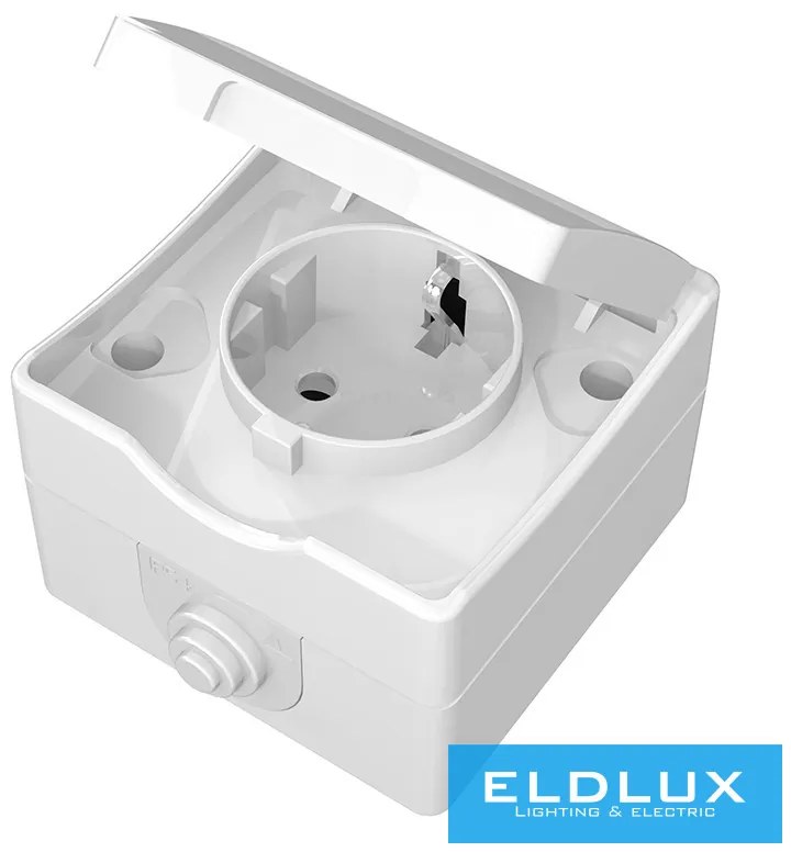 ELDLUX ELDDROP falon kívüli 2P+F konnektor gyerekvédelemmel fehér IP54