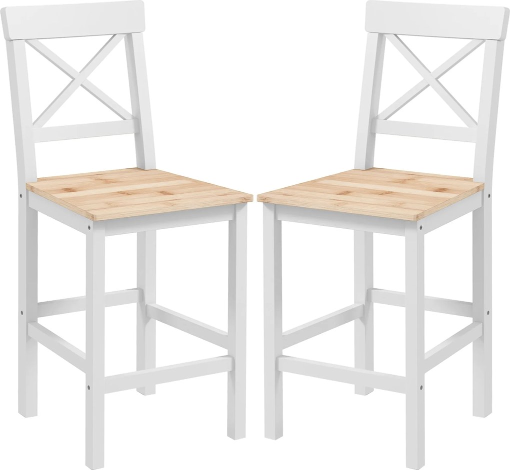 HOMCOM 2 db Bárszék Szett 60,2 cm Ülésmagasságú Fa Konyhai Székek Háttámlával és Lábpihentetővel 120 kg Teherbírással Étkezőbe és Nappaliba Természete