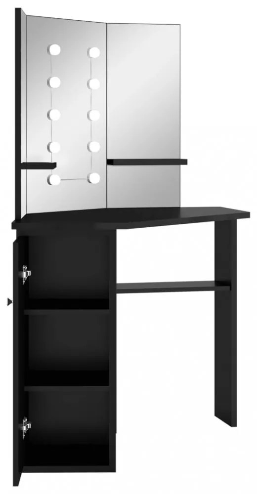 fekete sarok fésülködőasztal LED világítással 111x54x141,5 cm
