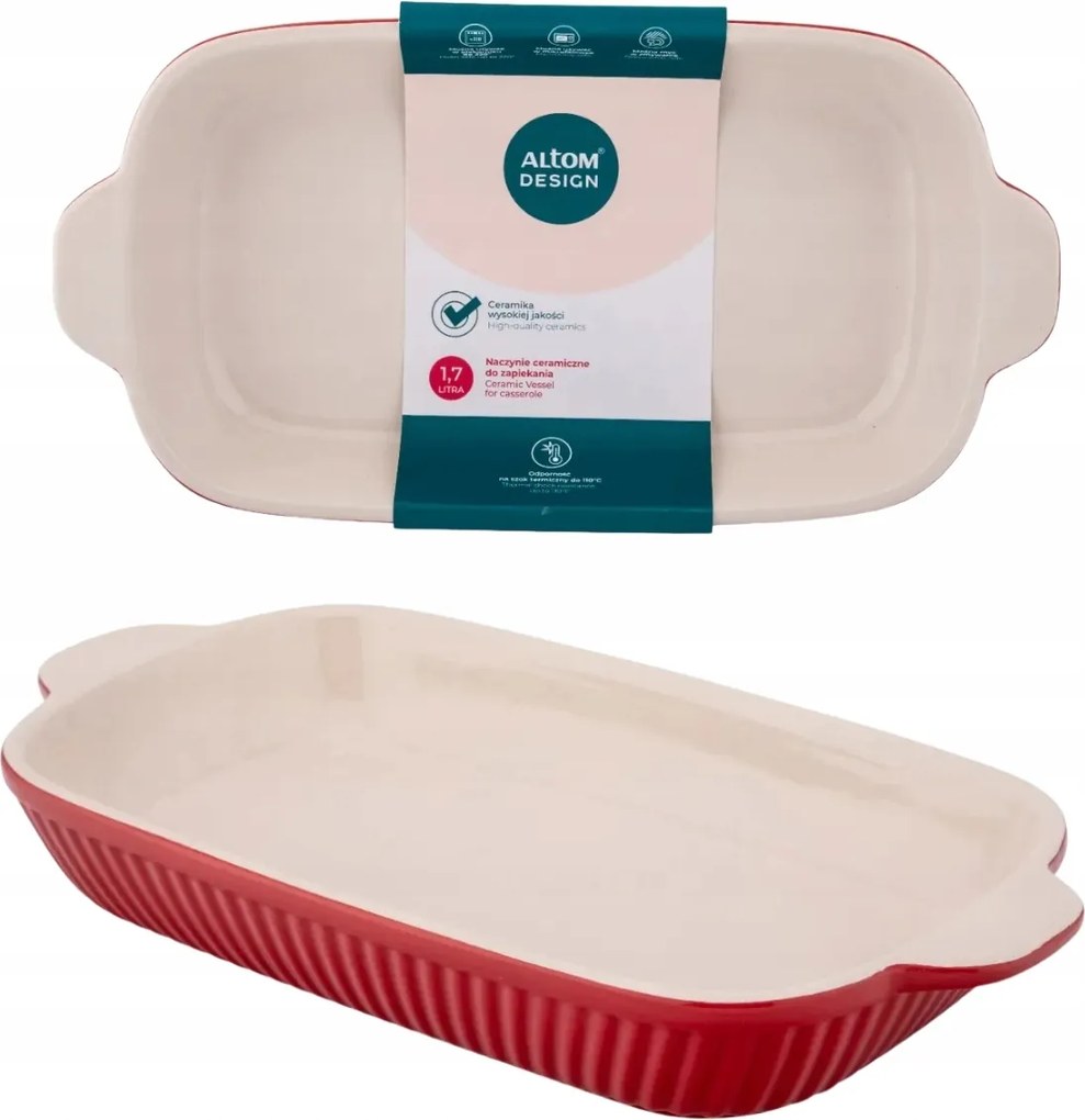 Hőálló Sütőedény Kerámia 36x19x5 CM 1700 ML Piros