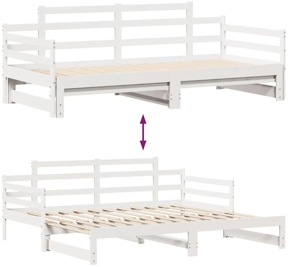 fehér kihúzható heverő fiókokkal matrac nélkül 80 x 200 cm