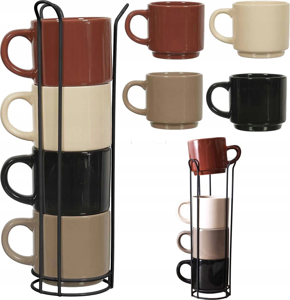 4 db-os bögre szett Állvány Szett Mugsy 220ml kerámia Ajándék teás kávé