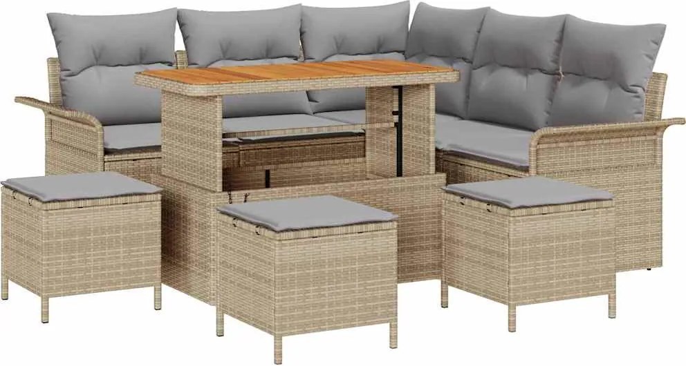 vidaXL Kerti Kanapé Szett párnával 9 pcs Bézs polirattan