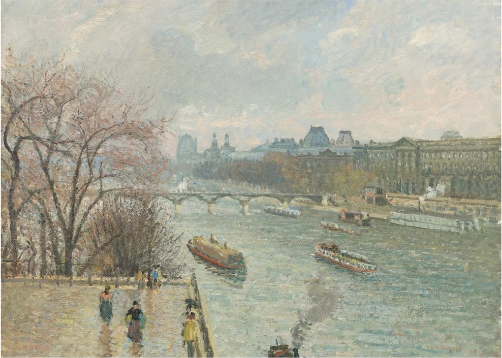 Üveg kép - Camille Pissarro, The Louvre, Afternoon, Rainy Weather, reprodukciók (70x50 cm)