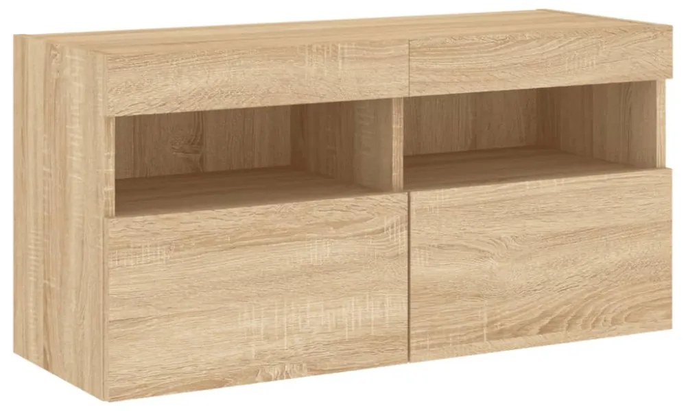 sonoma tölgy színű fali TV-szekrény LED-ekkel 80x30x40 cm