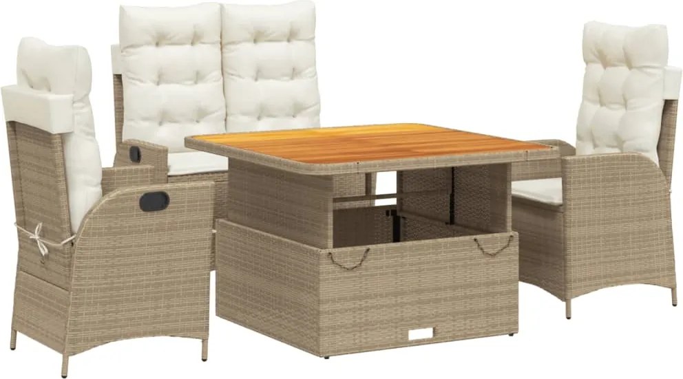 vidaXL 4 részes bézs polyrattan kerti étkezőgarnitúra párnákkal