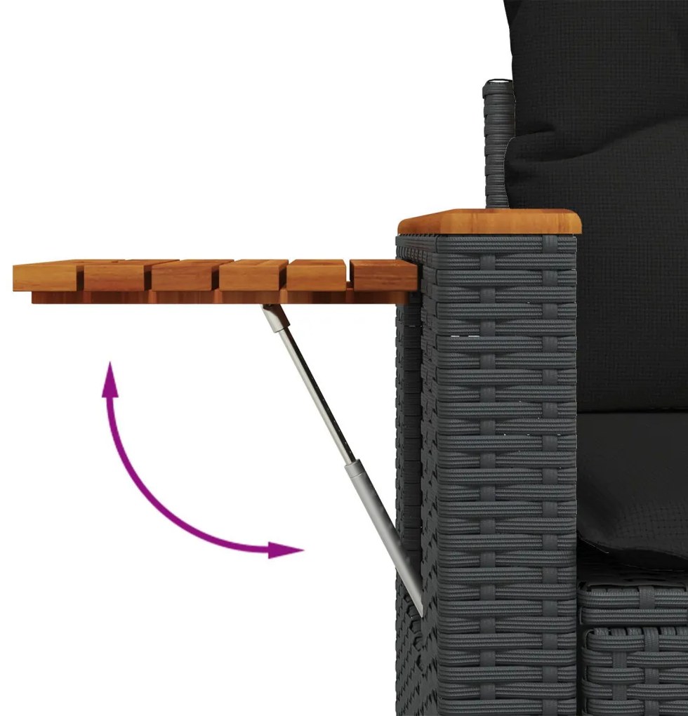13 Részes Kerti Kanapészett Párnákkal Fekete Poly Rattan Akác, 3 Részes Kerti Étkezőszett Párnákkal Fekete Poly Rattan Akác