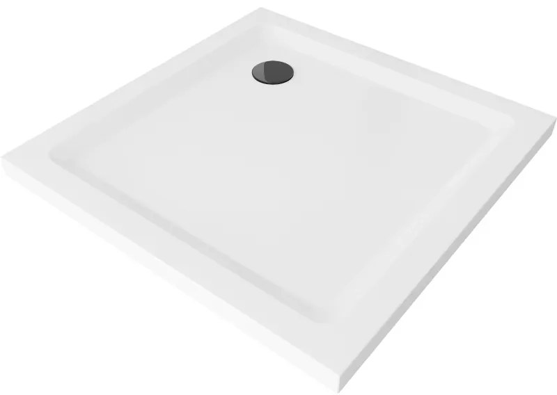 Mexen SLIM - Négyzet alakú zuhanytálca 80x80x5cm + fekete szifon, fehér, 40108080B