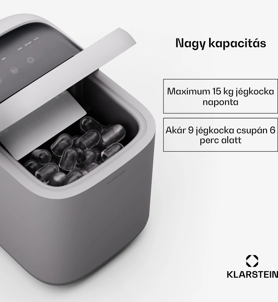 Klarstein SparkIce jégkocka készítő, 2 üzemmód, 1,5 l hideg víz, automatikus tisztítás, 15 kg/24 óra