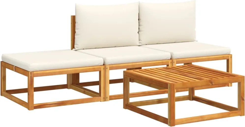 vidaXL 4 részes kerti kanapégarnitúra párnákkal, akácfa és rattan
