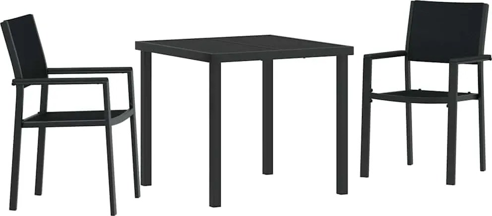 vidaXL Kert étkező szett 3 pcs Fekete Porszórt acél
