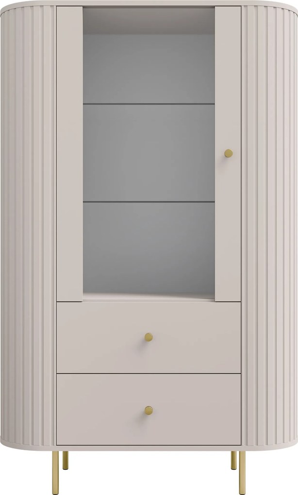 Lento vitrinszekrény 98 cm fiókokkal - homokbézs
