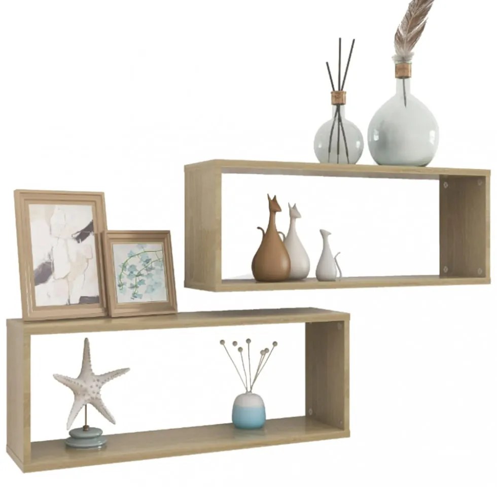 2 db sonoma tölgy szerelt fa négyszögű fali polc 60x15x23 cm