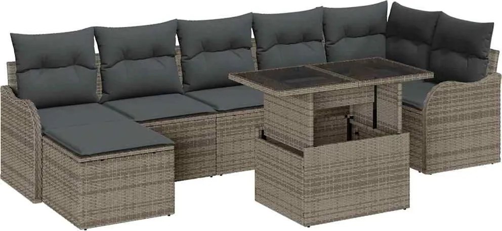 vidaXL Kerti Kanapé Szett párnával 8 pcs Szürke Poly Rattan
