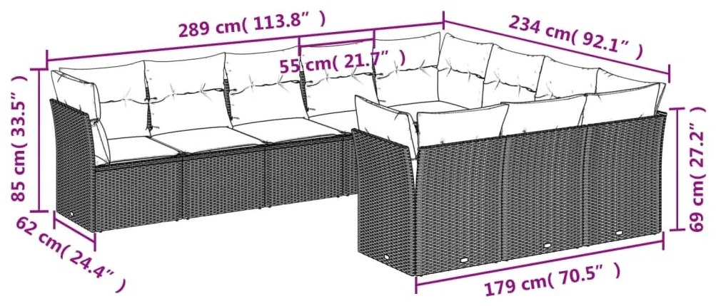 10 részes szürke polyrattan kerti ülőgarnitúra párnákkal