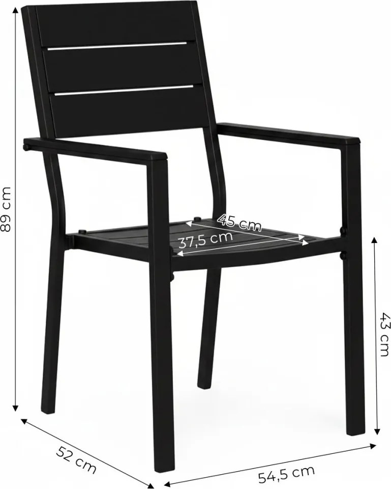Kerti szék, MultiGarden YC-051KD-1, fekete, 54,5 x 52 x 89 cm, acél keret, HDPE ülő- és háttámla, 150 kg teherbírás, 2 db-os szett