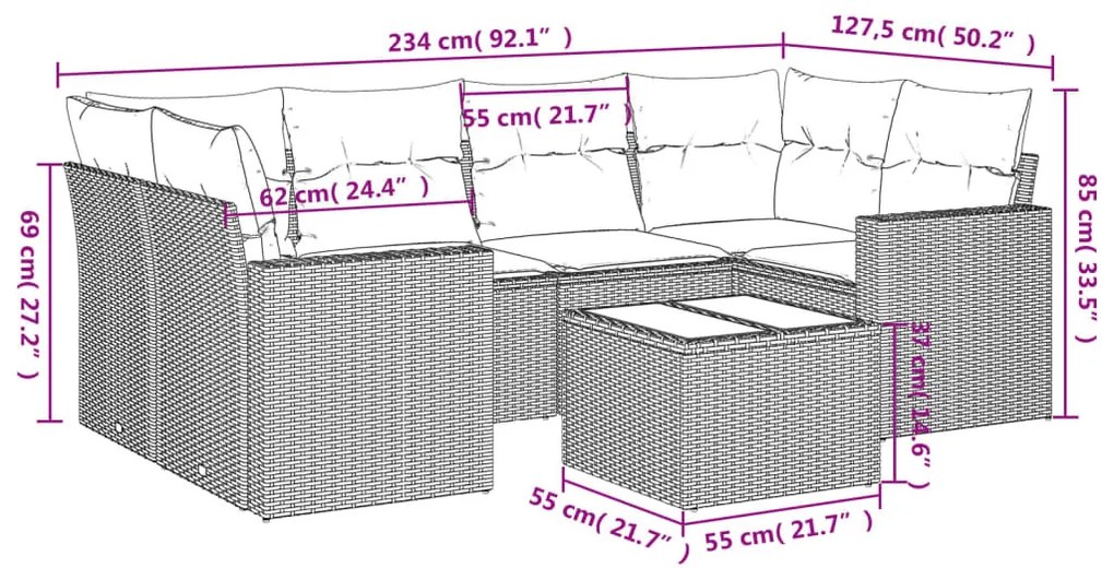 7 részes bézs polyrattan kerti ülőgarnitúra párnákkal